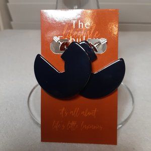 Navy Blue Round Cut-out Hoop-Style Earrings